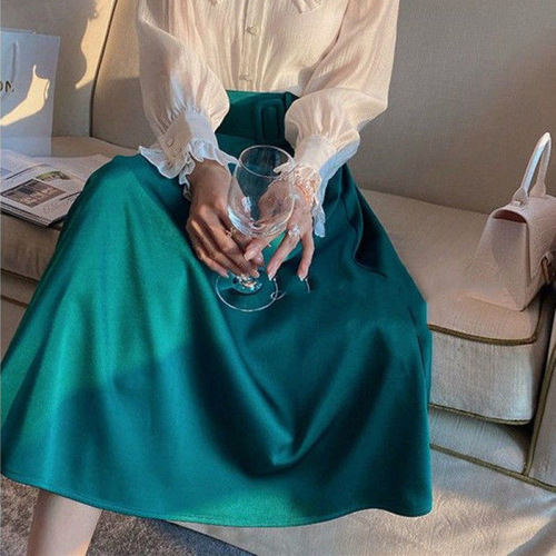 Women's Autumn/Winter New Arrival High-Waisted Lettered Skirt Hepburn Style Retro Umbrella Skirt Pleated Skirt Long Umbrella Dress
