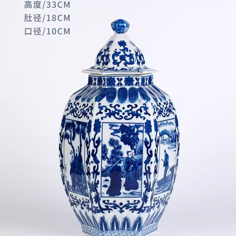 Jingdezhen antiguo tanque de almacenamiento de cerámica azul china modelo de casa de estilo residencial hotel sala de té decoración para el hogar