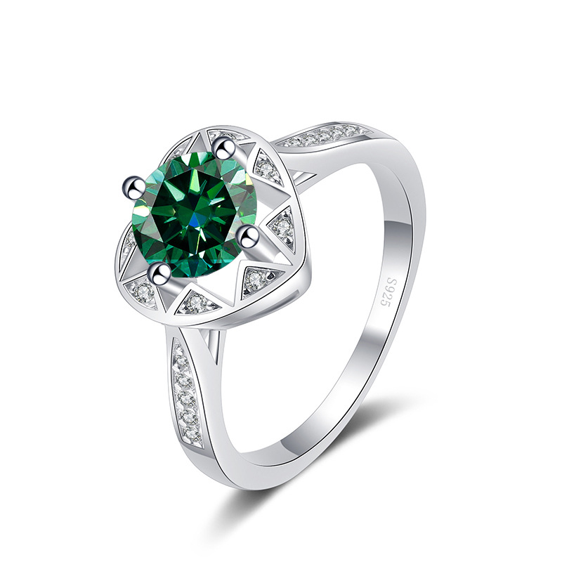 Ventas transfronterizas calientes S925 plata redonda 1 quilates anillo de piedra de moissanita estilo simple anillo de moda