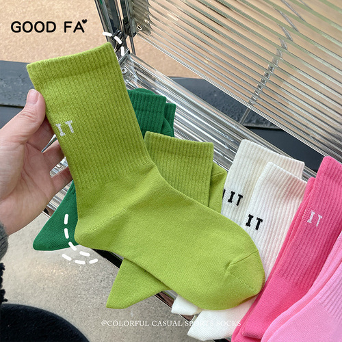 GOOD FA spring and summer fashionable colorful casual sports socks neutral mid-calf socks basic women's socks hand-sewn