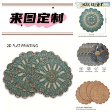 亚马逊temu新款热销花边亚麻单面印刷餐垫 来图可定  做