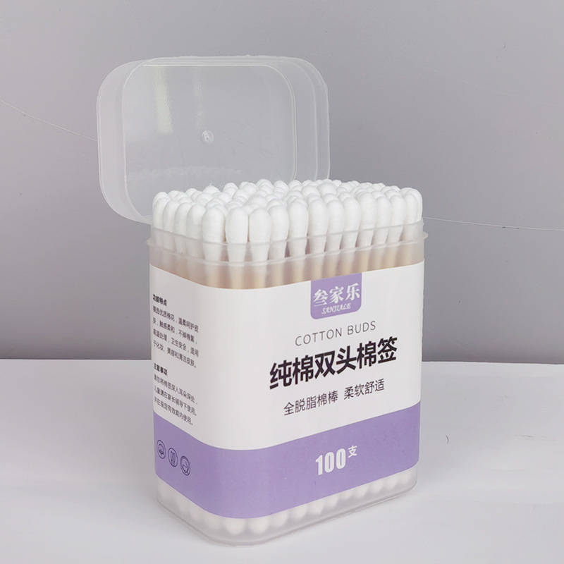 跨境批发100支盒装双头棉签化妆卸妆一次性掏耳朵用棉棒加厚双头|undefined