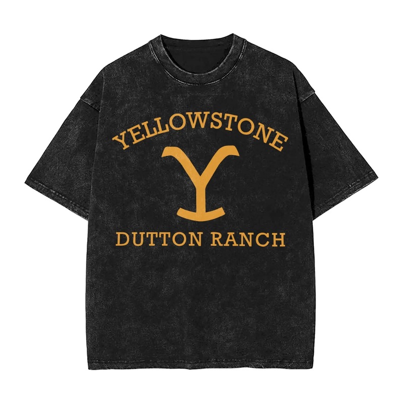 Men's Washed T-Shirt Yellowstone Dutton Ranch Washed 2D Printed Pattern T-Shirt Loose Casual Clothing