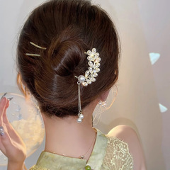 超仙氣質珍珠流蘇髮簪女現代簡約簪子古風步搖髮釵子u型發卡髮夾