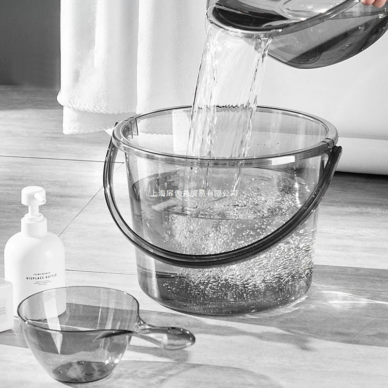 Утолщенное пластиковое ведро для хранения бытовой воды, стирки, портативное маленькое ведро, круглое ведро, ведро для ванны, можно сидеть, прозрачное с крышкой