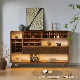 民宿老榆木博古架小户型茶叶茶具收纳柜玄关装饰多宝阁储物柜书架