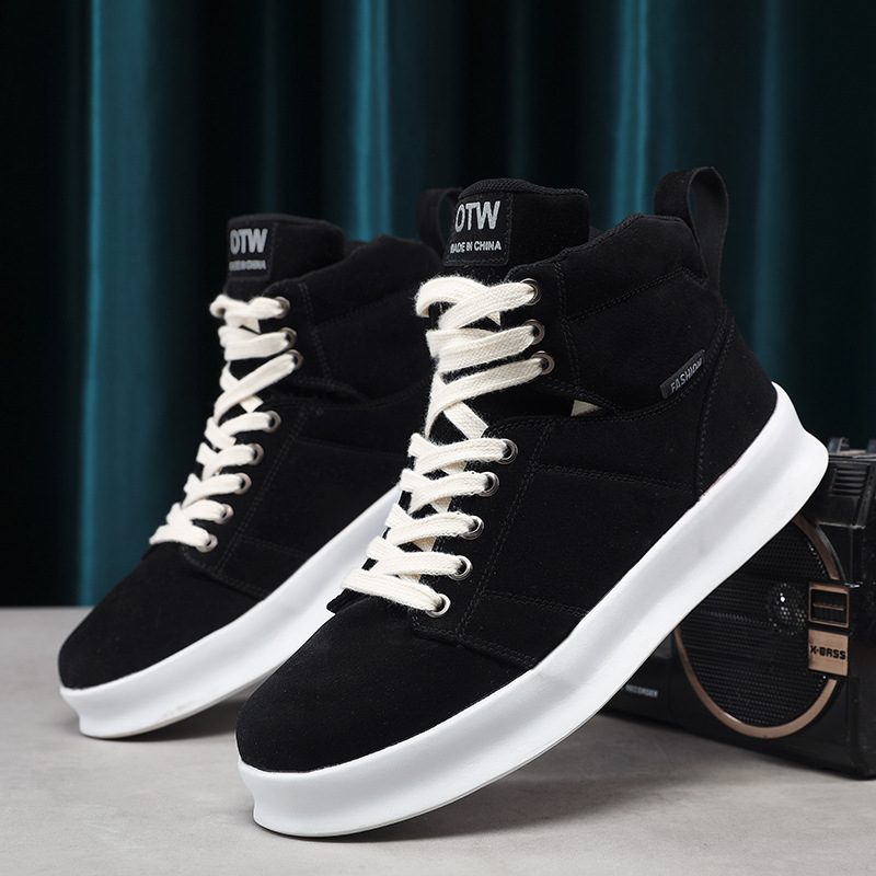 2025 Autumn New Men's Workwear Style Thick Sole Height-Increasing Student Sneakers Casual Green Canvas High-Top Shoes_voghion.com