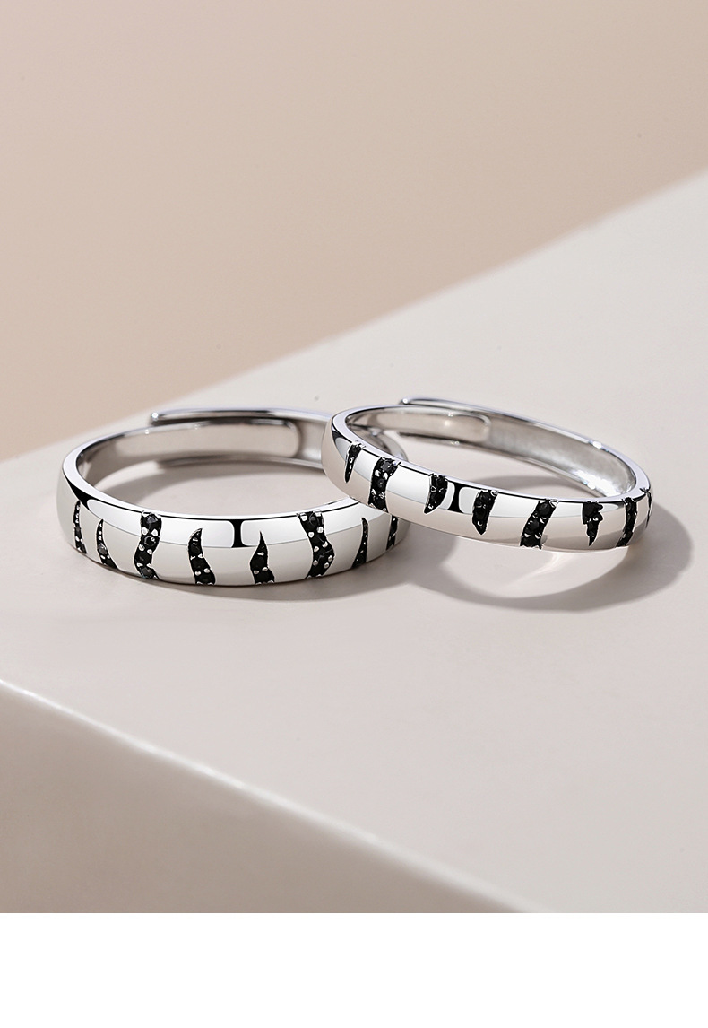 Retro Color Block Sterling Silver Stripe Rings 1 Piece