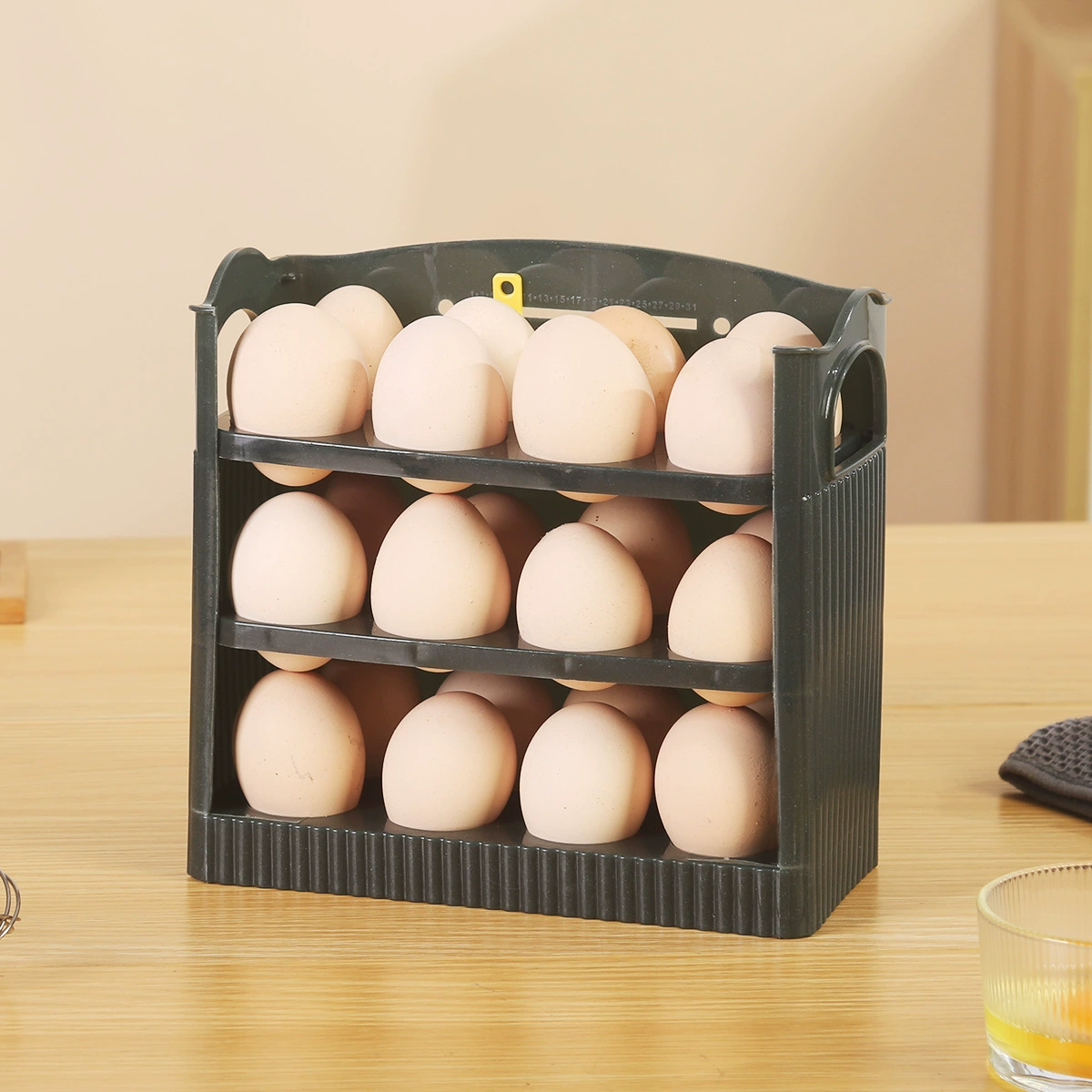  Automatic flipping refrigerator storage egg box 3-layer foldable ultra-narrow egg refrigeration rack kitchen home storage