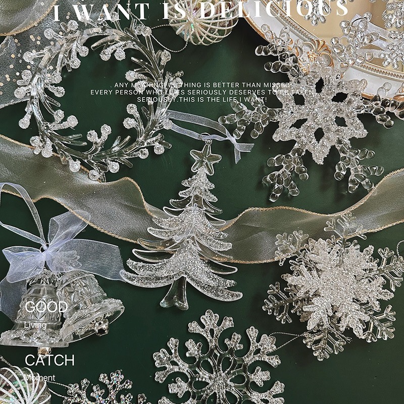 クリスタル質感Swanlaceアクリルキラキラ透明雪クリスマスツリーペンダント鈴装飾品|undefined