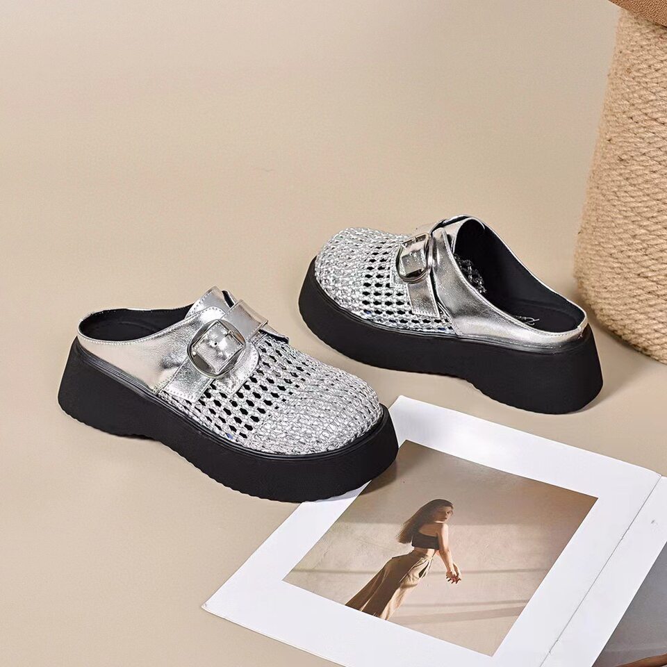 Dép nữ đế dày mũi kín khoét lỗ da thật kiểu Birkenstock — đen chi tiết 8