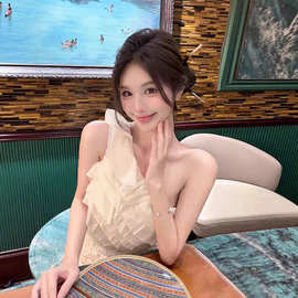 TZ6659法式名媛风斜肩气质高级雪纺衫女新款设计感时尚穿搭小上衣