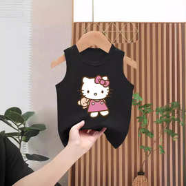 儿童夏季无袖上衣hellokitty童装女童吸汗背心男宝宝纯棉透气T恤