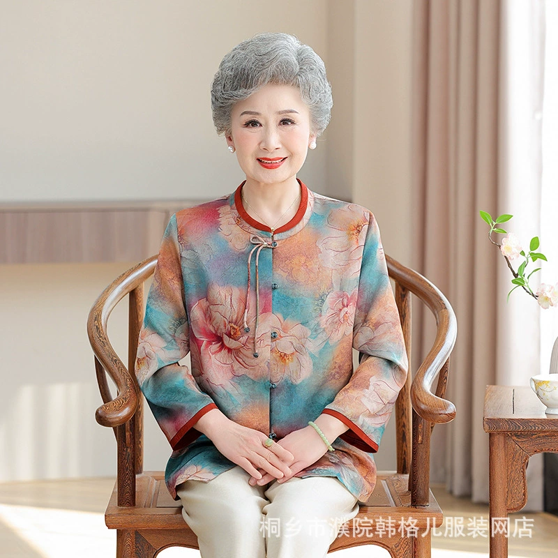Новая летняя одежда для мам среднего и пожилого возраста, футболки в китайском стиле, одежда для бабушек ко Дню матери, свободная и праздничная летняя одежда с принтом.