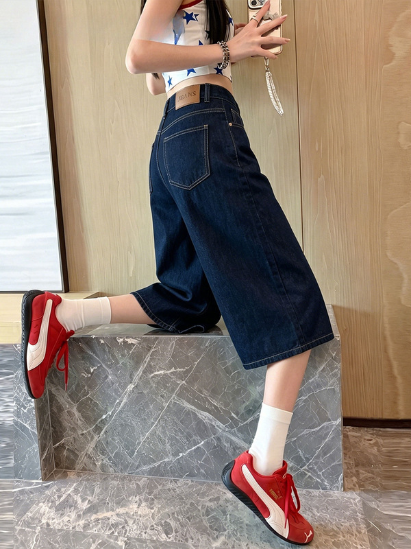 Dropshipping Lyocell Tencel Dark Blue Cropped Denim Shorts for Women, Summer Thin, Super Popular New Style, Straight Mid-Length Pants Dropshipping Lyocell Tencel Dark Blue Cropped Denim Shorts for Women, Summer Thin, Super Popular New Style, Straight Mid-Length Pants