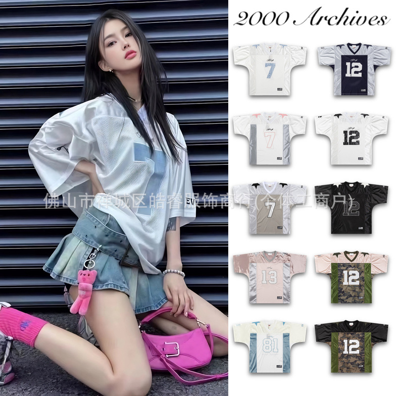 [in Stock] Korean 2000Archives American Retro Jersey Short-Sleeve Women's T-Shirt Top, Same Style as Yi Mengling
