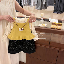 【咸柠七】原创！女童套装秋装衣服宝宝波点T恤打底衫背心两件套