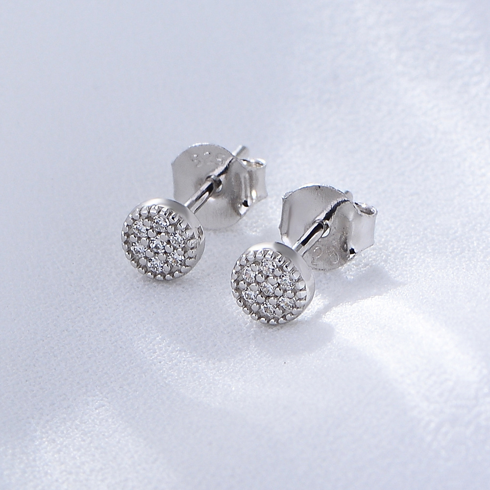 S925 plata esterlina lindo mini ZIRCON Stud pendientes hembra coreano taladro redondo simple señora Joker pendientes