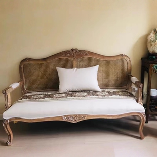 American Country Solid Wood Carved French Rattan Golden Old Sofa Double Three Sofa Photo Studio Homestay Sofa