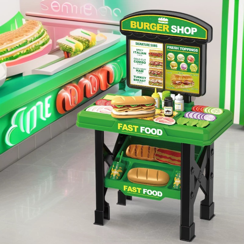 Simulación de hamburguesas transfronterizas para niños mesa de comedor de comida rápida set de mesa de cocina juguetes caseros