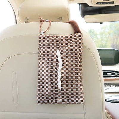 box creative dual-use tissue bag – Car tissue box/set - bubble-checkerboard-hanging-tissue-box-in-coffee-color