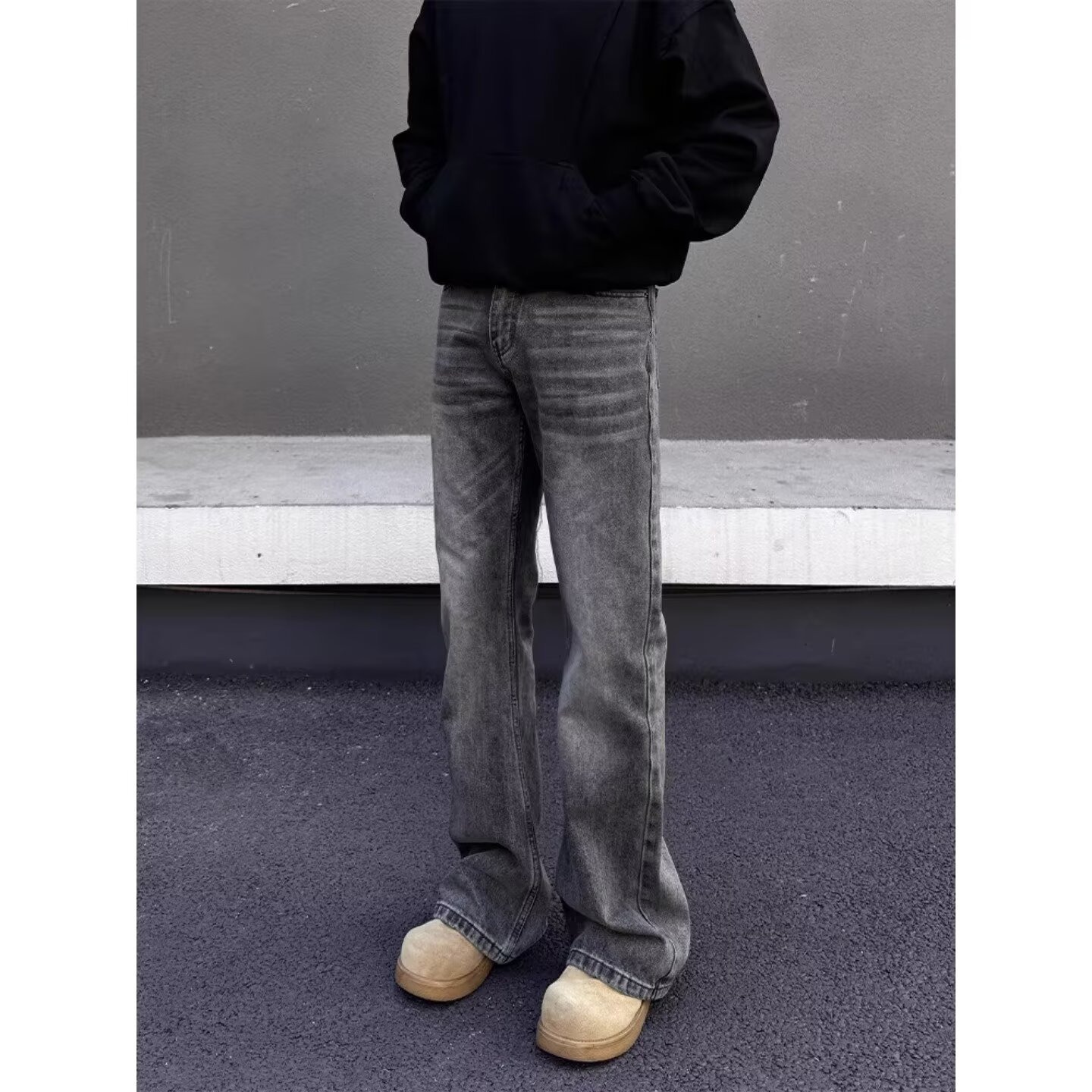 Men's Clothing Retro Distressed Washed Jeans High Street Style Loose Straight Leg Casual Floor Length Spring Autumn Pants_mkmklike.com