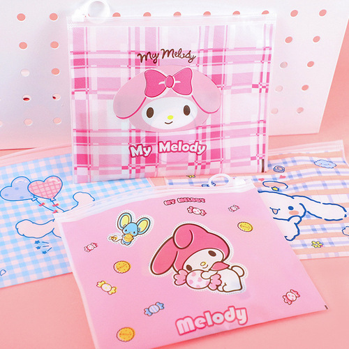 Sanrio Pencil Bag Storage Bag Cartoon Girly Heart Student Cute Ring Zipper Transparent Bag Cute Stationery Convenient