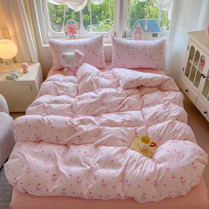 Bedding Set for Elementary Students, 3- or 4-Piece, Cute Prints (Ice Cream/ Bears/ Dog), Multiple Sizes