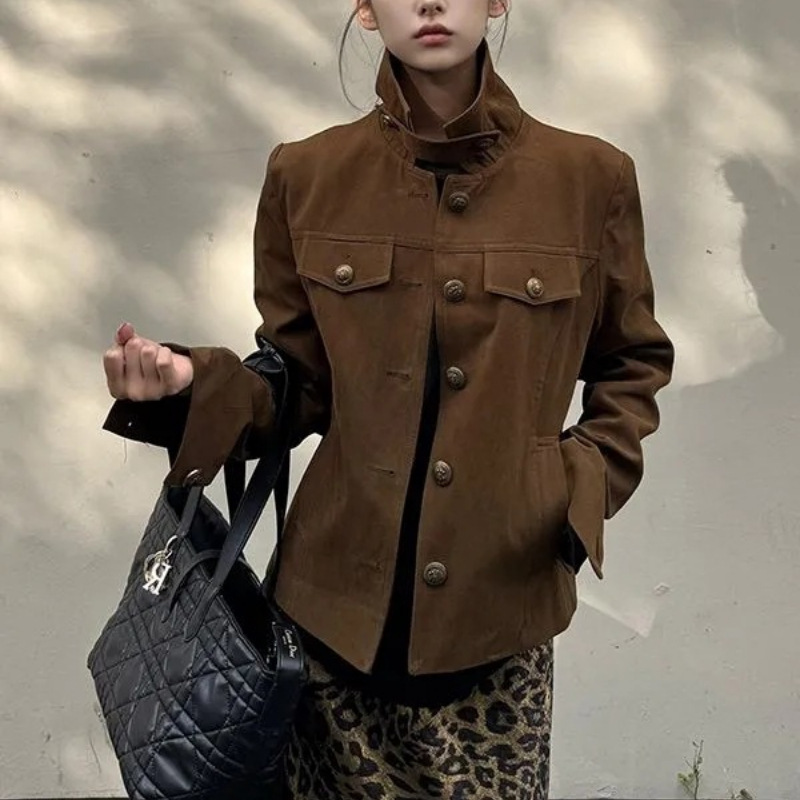 美式高街立领工装外套女2025秋季新款宽松甜酷纽扣长袖夹克上衣潮|undefined