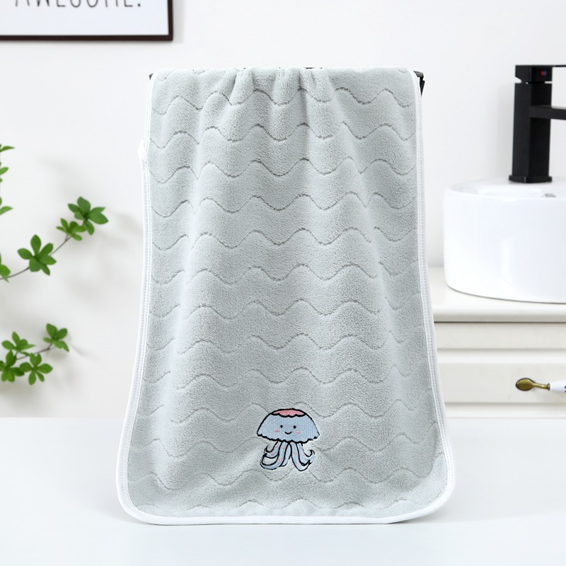 Toallas de coral bordadas de agua mar toallas para niños dibujos animados caseros lindas toallas faciales absorbibles al por mayor toallas faciales