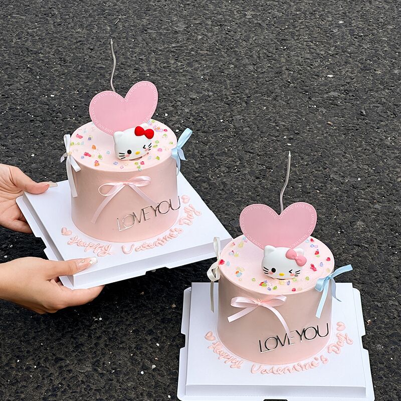 网红七夕情人节KT猫蛋糕装饰摆件情侣节日告白LOVE you亚克力插件|undefined