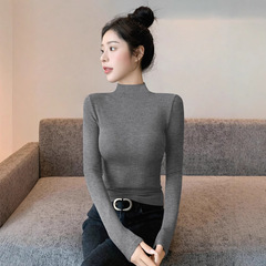 半高领打底衫女2025新款春秋季内搭纯色高级感修身薄款针织女上衣