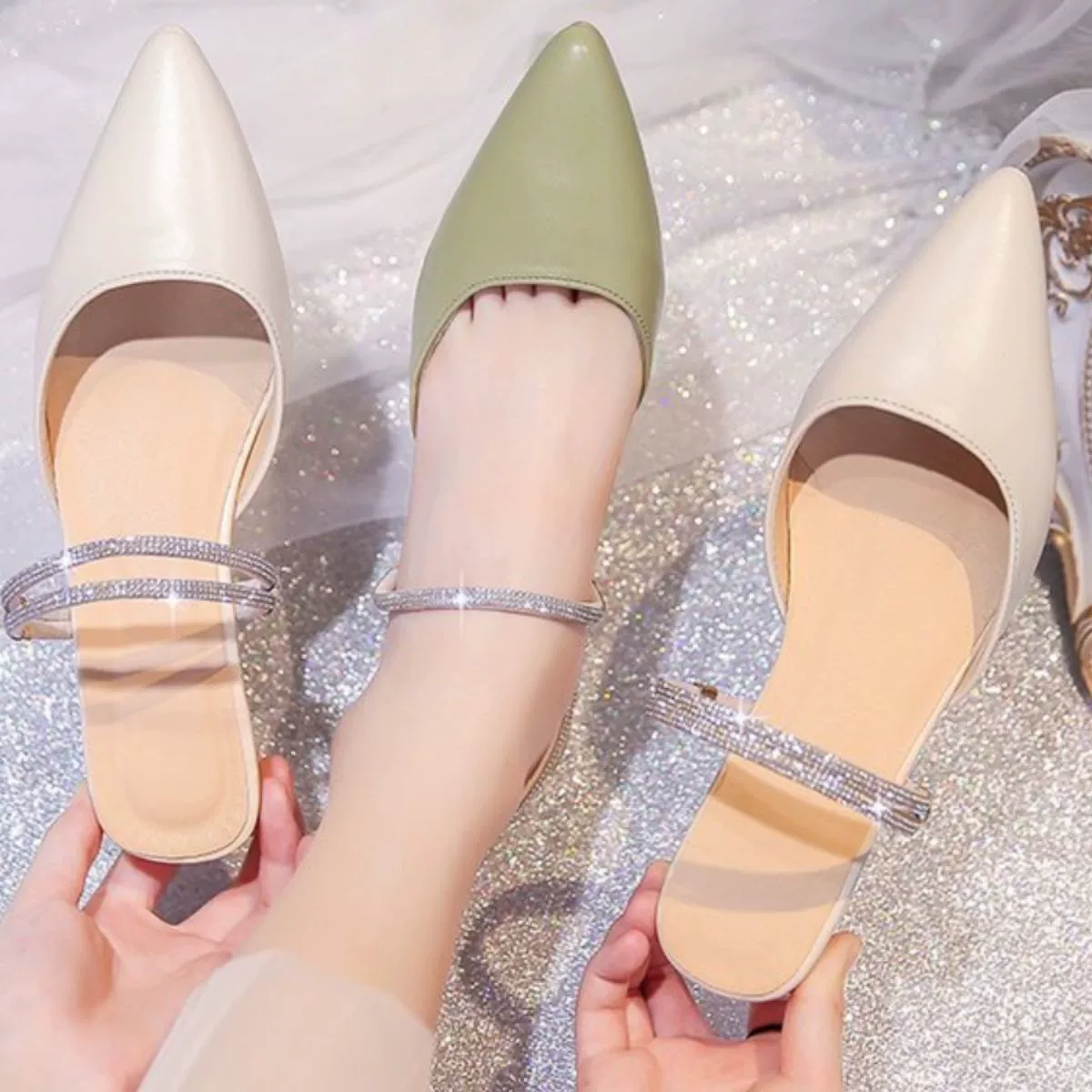 2025 весна Ленивая pointed toe толстый каблук высокий каблук средний каблук универсальные баотоу полупalugu?