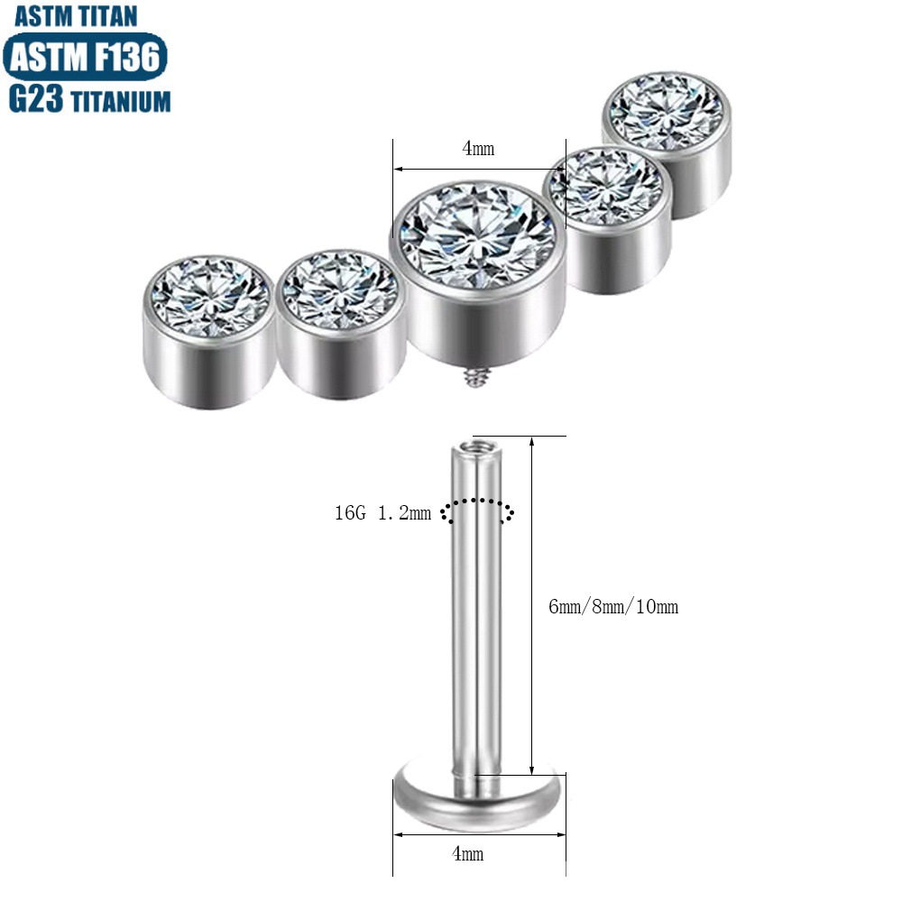 Silver pointed spike labret stud material detail