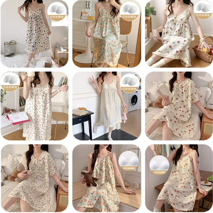 Pantalones de pijama de verano de mujer, almohadillas de pecho, viento, lindos encajes de cuello en v, flores cortas, arte, pijama casero