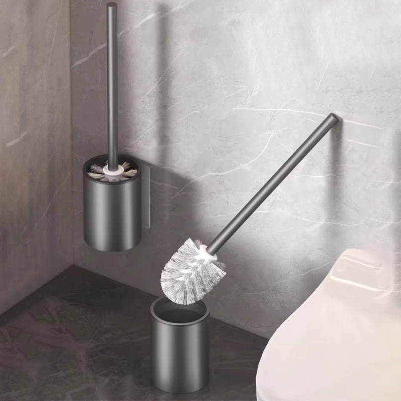Cepillo de baño traje de baño cepillo de limpieza de inodoro perforación de aluminio sin espacio hogar pegatinas sin costura transfronteriza mango largo titular del cepillo