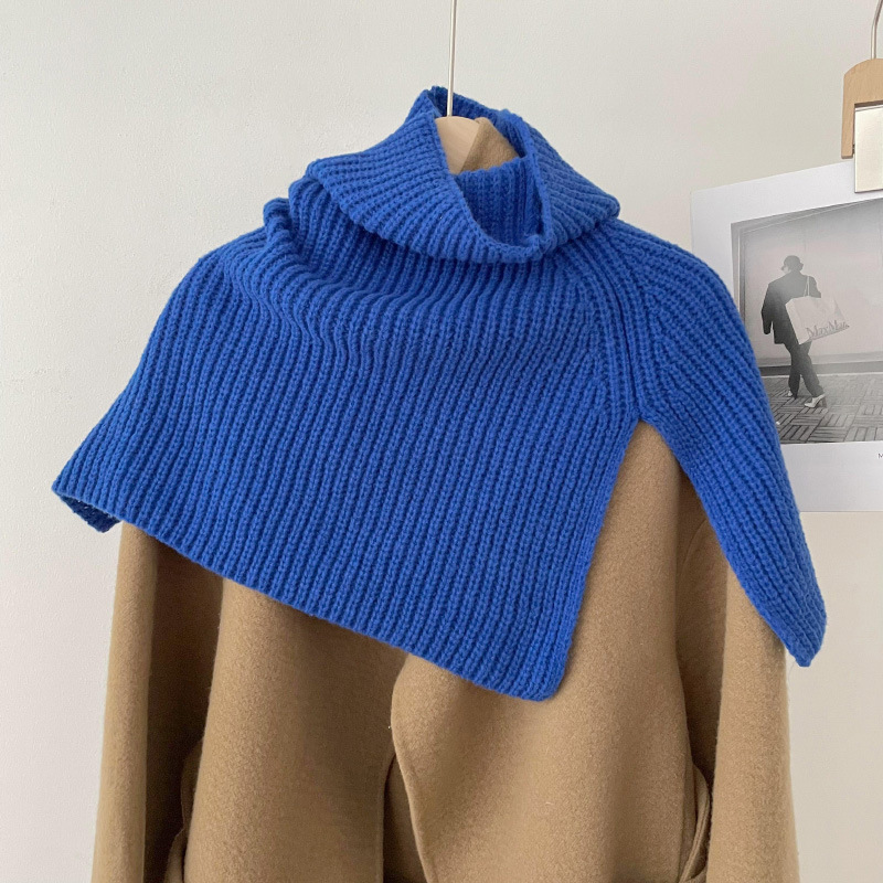 Otoño y invierno coreano de color sólido abrigado chaqueta caliente turban de cuello alto suéter de bifurcación abrigado chaleco de lana de punto chaqueta