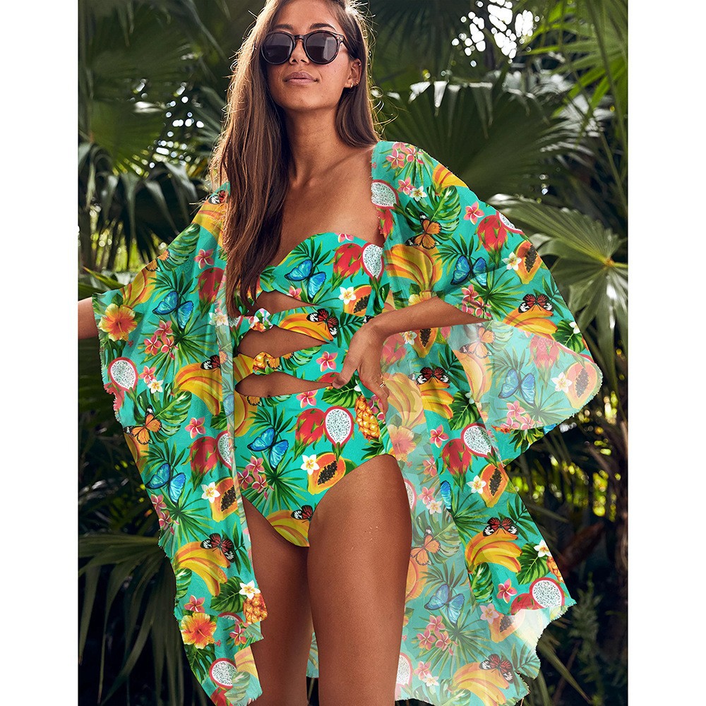 One-piece Swimsuit Women's Tube Top Blouse Strap Printing 2022 New Ins On Behalf Of Europe And The United States Cross-border Foreign Trade Amazon