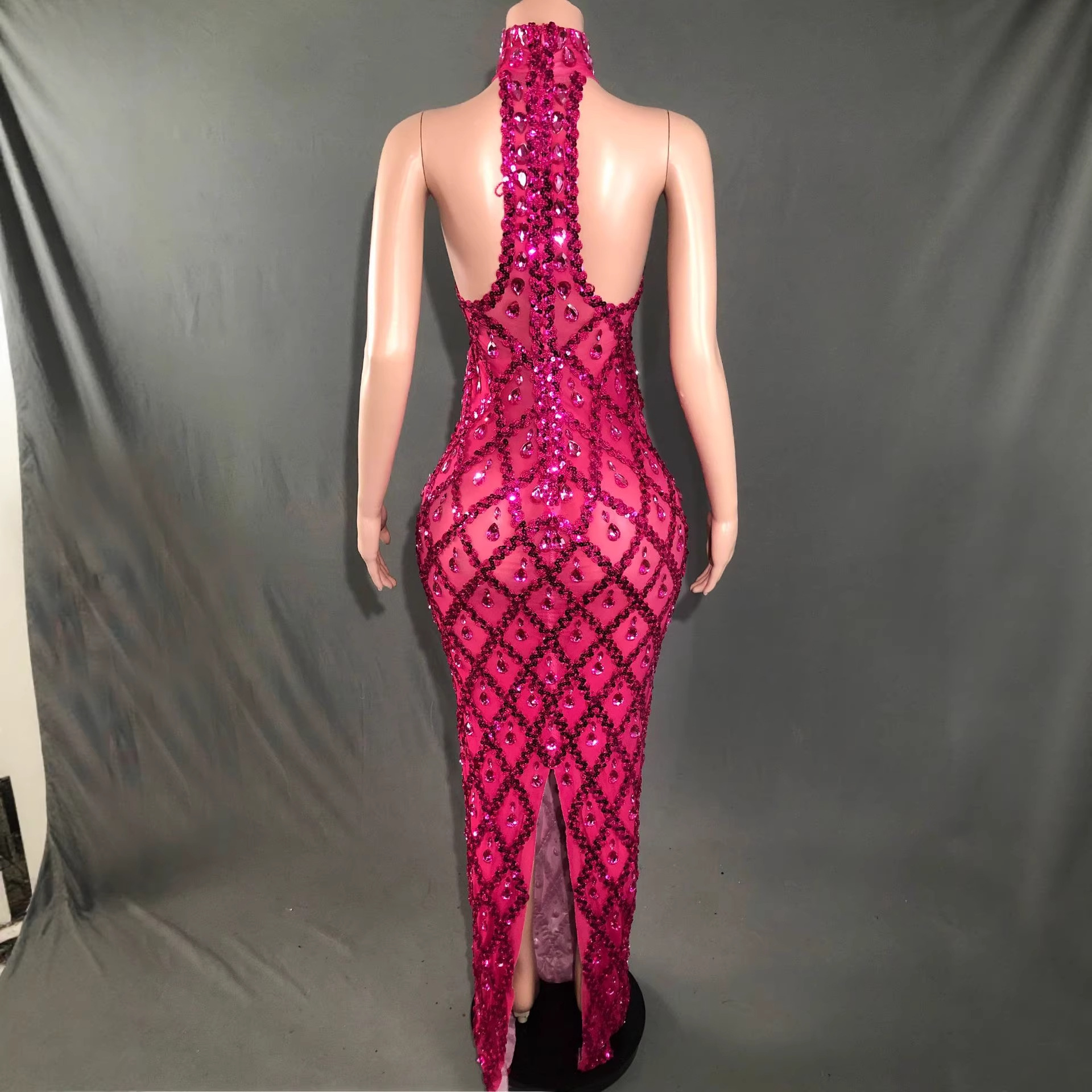 [Cross-border Special] Flash Diamond Neck Backless Fishtail Evening Dress Women's 2024 Spring Sleeveless Slim plus size Dress