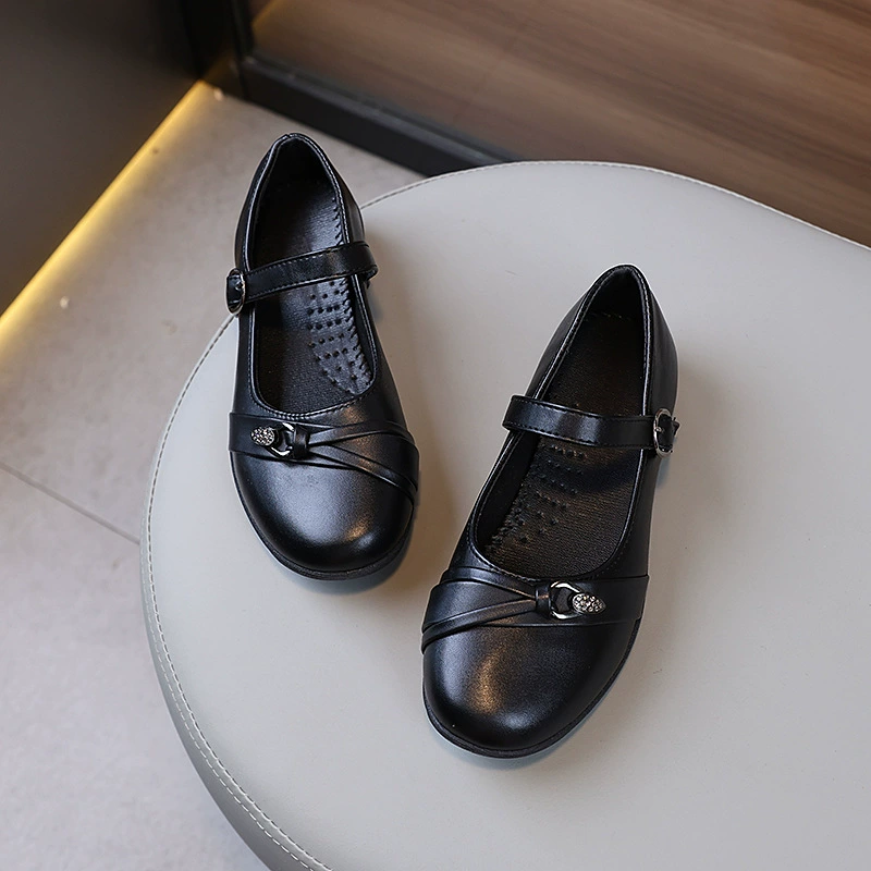Черные кожаные туфли для девочек легкие детские студенческие туфли