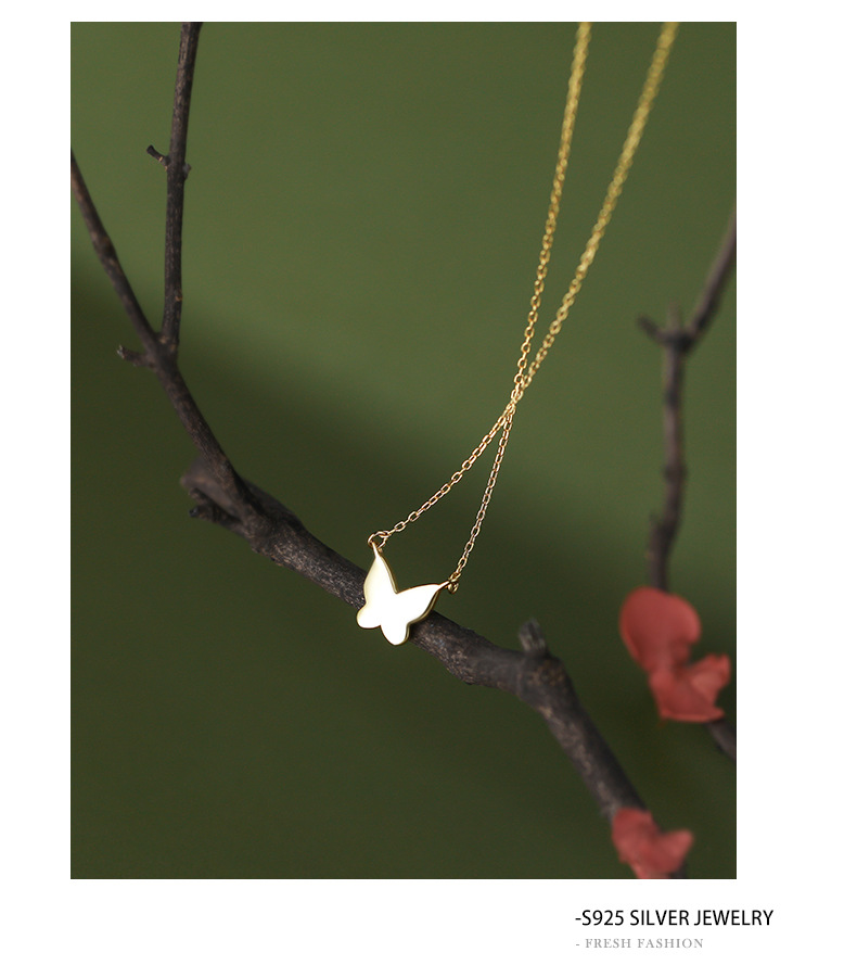 925 sterling silver Chain Material cable chain Chain Type 1 Piece Quantity 925 Sterling Silver White Shell Cable Chain Plating Butterfly Pendant Necklace