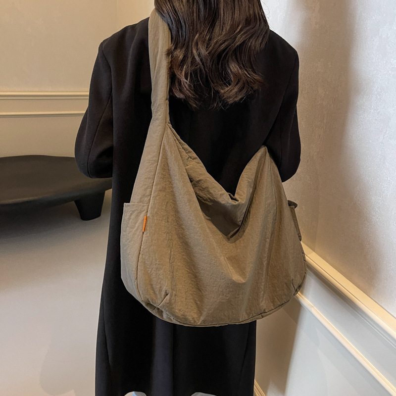 Nylon capacious solid color shopping bag one shoulder