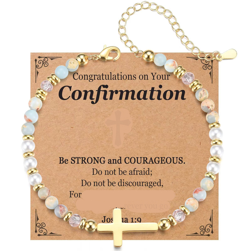 Natural Stone Shoushan Stone Bracelet with Alloy Cross, Pearl, and Gold-Colored Spacer Beads. Shoushan Stone Cross Bracelet