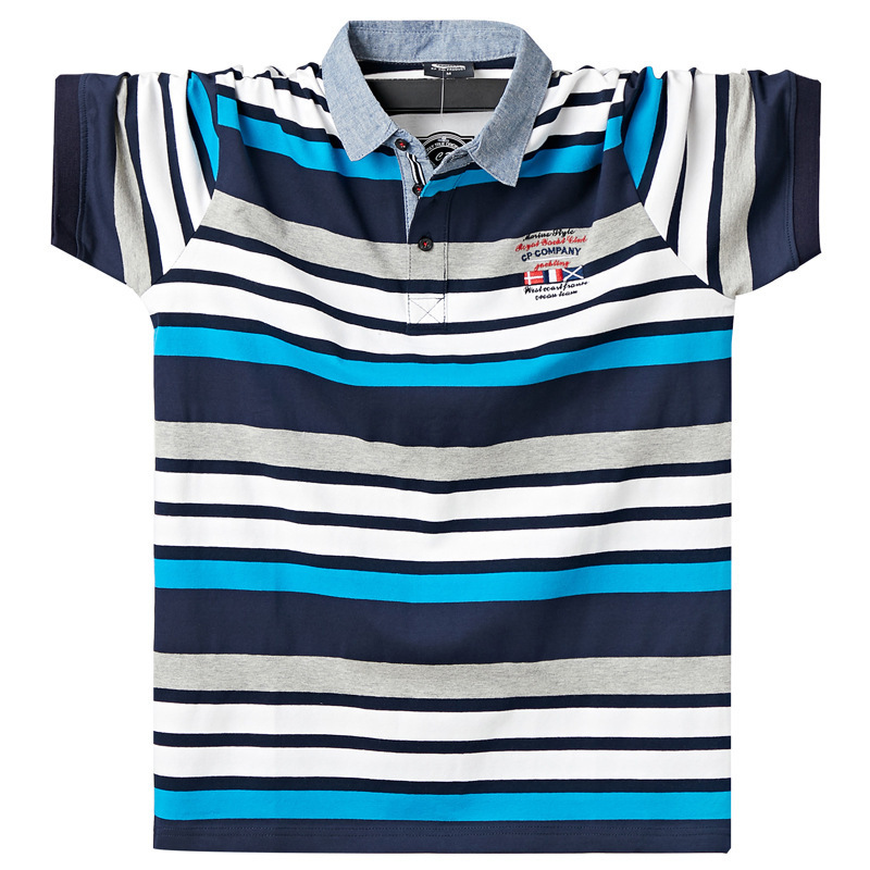 Cross-Border Clearance Wholesale Lapel Short-Sleeved T-Shirt for Men Fat Men's High-End Stripesd Plaid Half-Sleeved Polo Shirt 5171