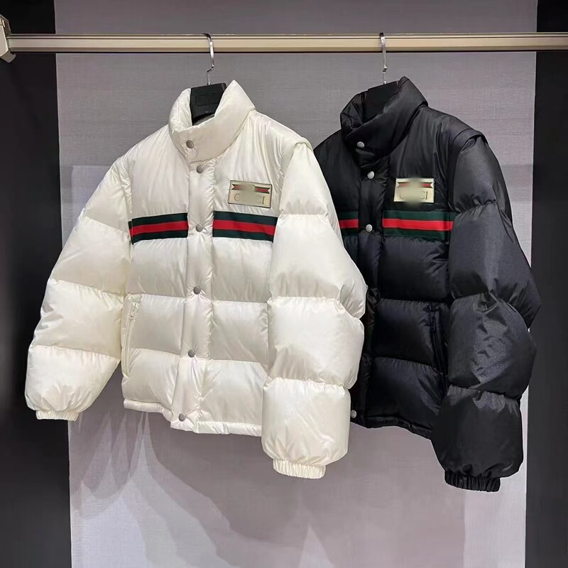 Cross-Border Authentic g Brand Emblem Striped Letter Trendy Thick Warm Men's down Jacket White