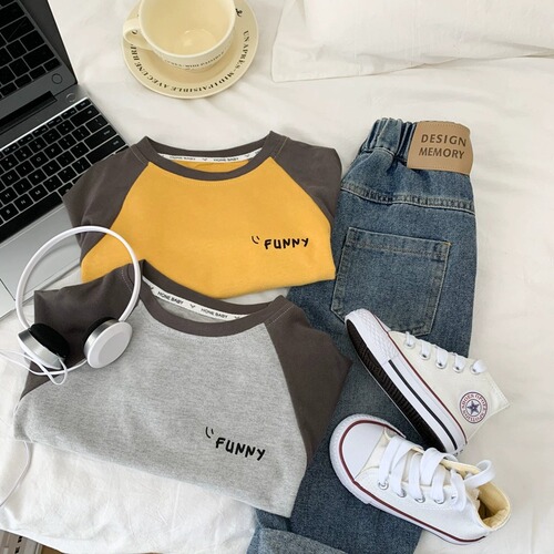 Cotton Men's and Women's Children's Long-Sleeve T-shirts 2024 Cute Cartoon Casual Versatile Medium and Small Children's Clothing Base Layer Top Spring and Autumn