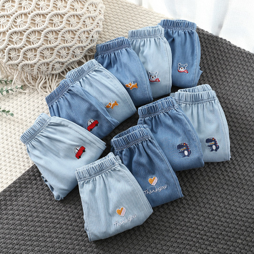2024 New Children's Summer Tencel Denim Jeans Loose Unisex Kids Denim Jeans Kindergarten Daily Wear