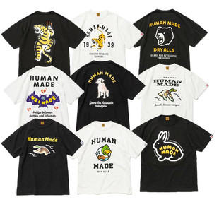 Cross-border Foreign Trade Japanese Vintage Slub Cotton Round Neck Loose T-shirt Cartoon Animal Printing Short Sleeve
