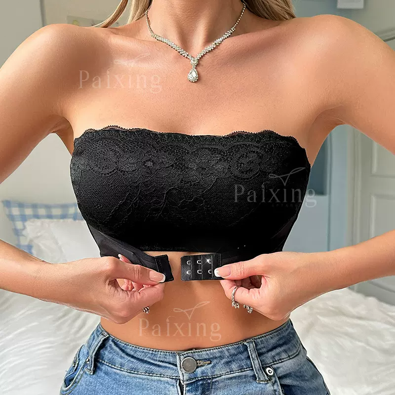 前开扣提拉上托女士聚拢抹胸无肩带防滑性感蕾丝薄款透气大码文胸