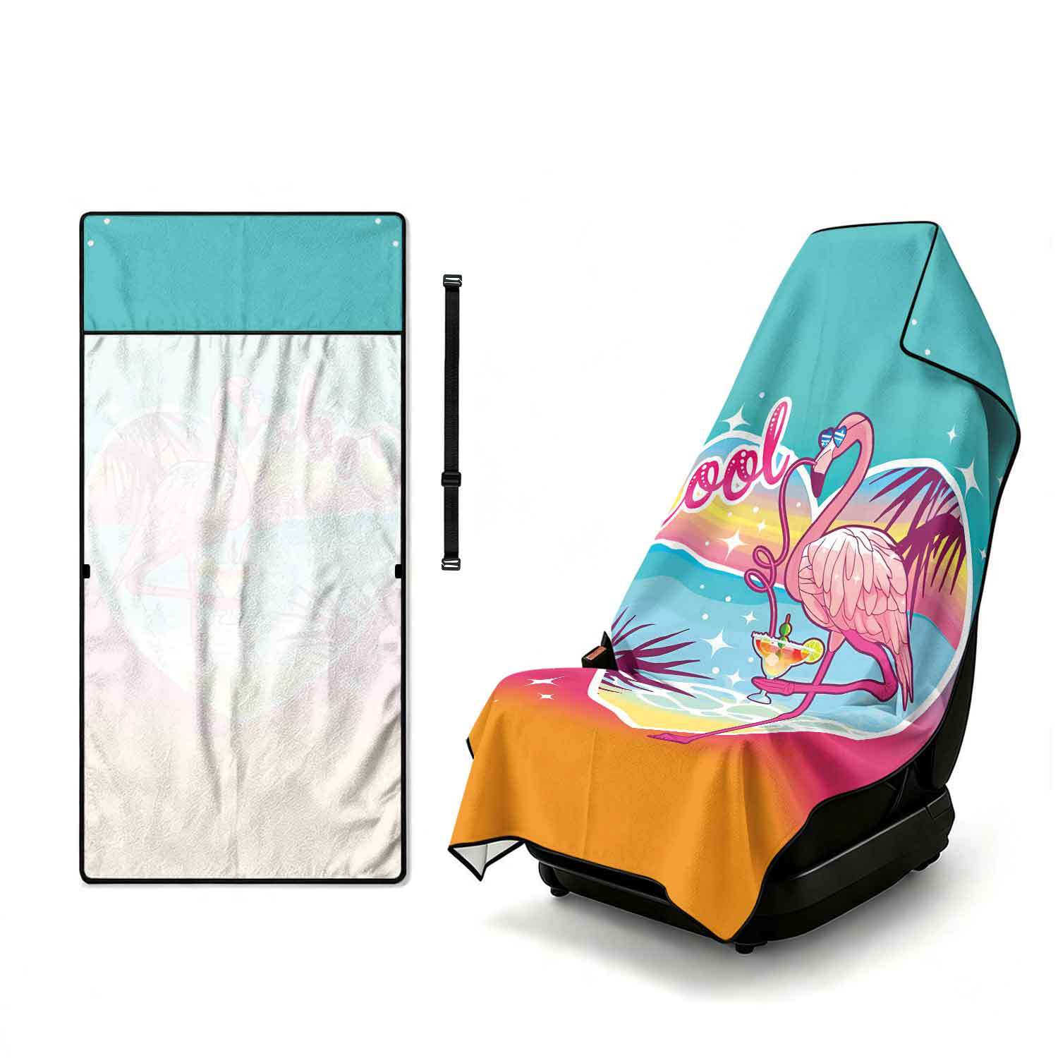 Printed bath towel and car seat cover 2-in-1, ultra-fine fiber outdoor beach and car dual-use universal seat cushion